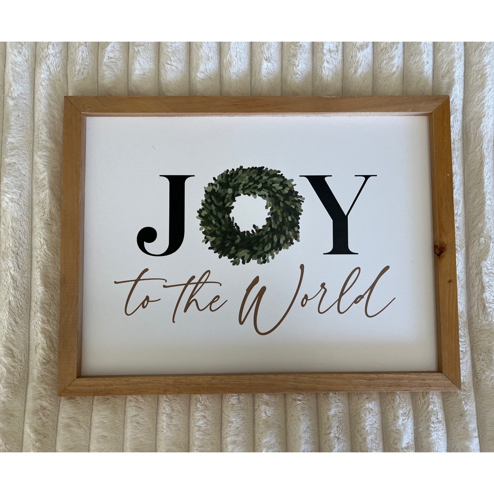 Farmhouse Joy to the World Christmas Sign Wood Framed Wall Art 16" x 12"‎